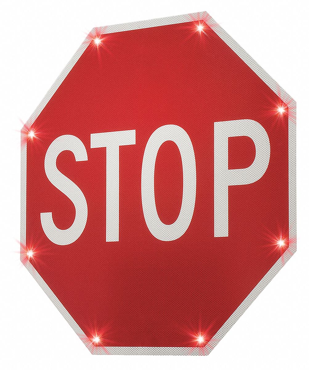 LED Stop Sign: 24 in x 24 in Nominal Sign Size, Aluminum, 0.08 in Thick, R1-1 MUTCD, Diamond Grade
