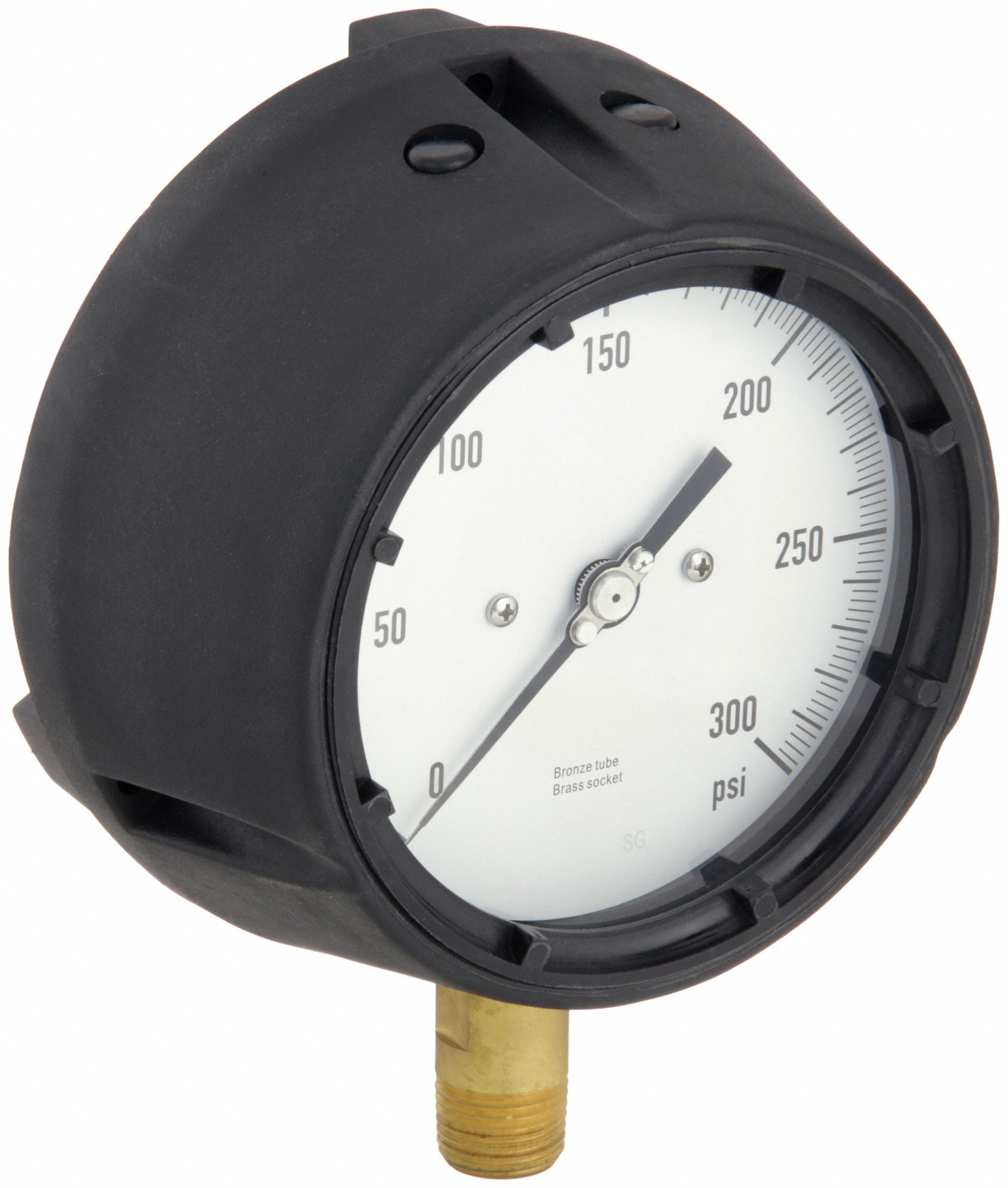 Industrial Pressure Gauge: 0 psi to 300 psi, White, 4 1/2 in Dial, 1/2 in NPT Male