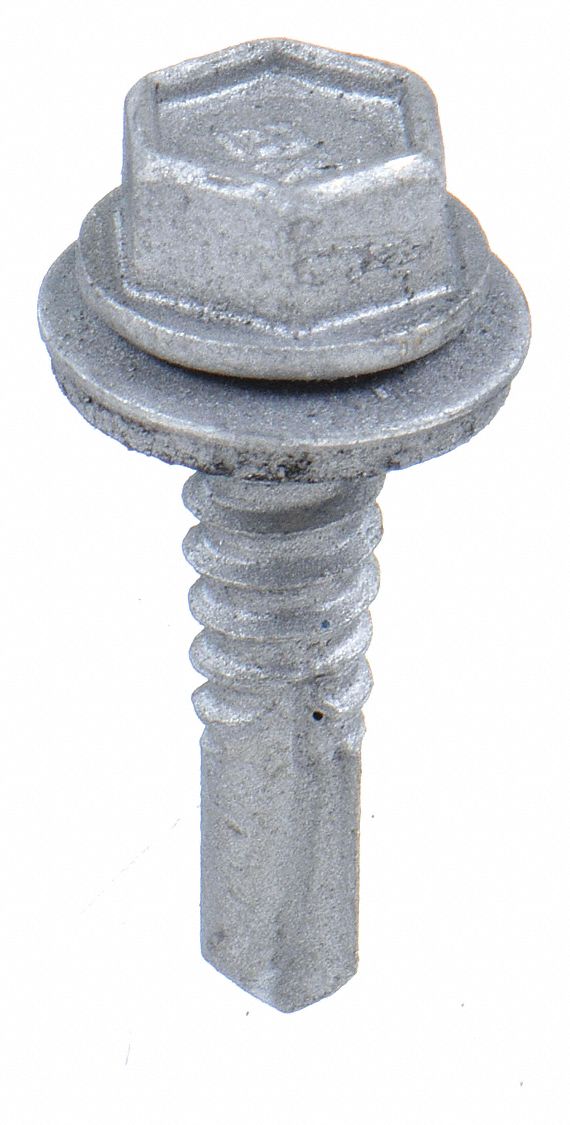 Self-Drilling Screw: 1/4 in Size, 1 in Lg, Steel, Climaseal™, Hex Washer, Internal Hex, 250 PK