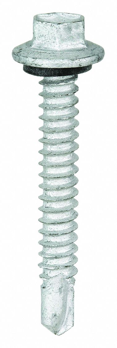 Self-Drilling Screw: 1/4 in Size, 1 1/2 in Lg, Steel, Climaseal™, Hex Washer, Internal Hex, 250 PK