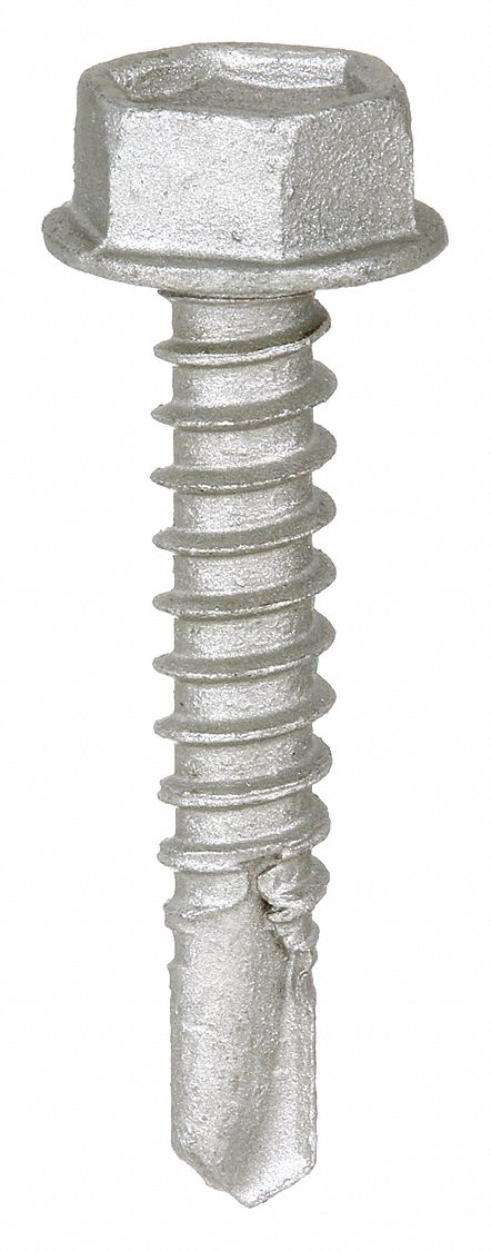 Self-Drilling Screw: #10 Size, 1/2 in Lg, Steel, Climaseal™, Hex Washer, External Hex, 500 PK