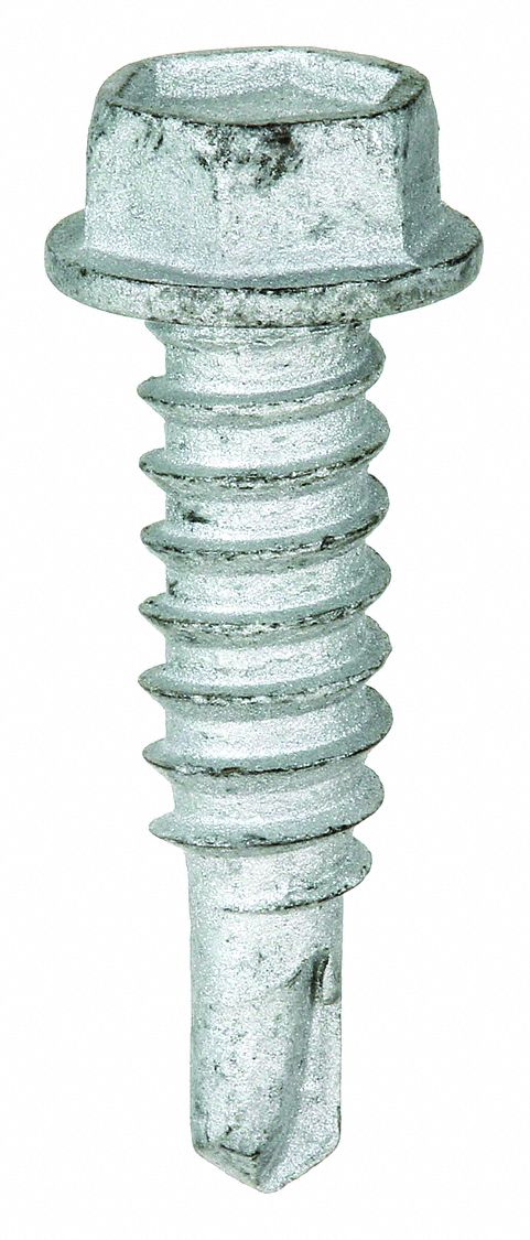 Self-Drilling Screw: #10 Size, 1 in Lg, Steel, Climaseal™, Hex Washer, External Hex, 500 PK