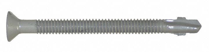 Self Drilling Screw: 1/4" Size, 3 in Lg, Steel, Climaseal, Flat, Phillips, 4 Drill Tip Type, 100 PK