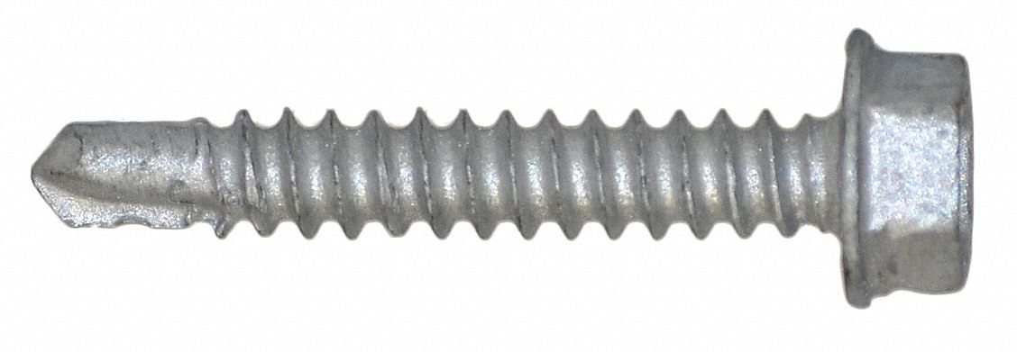 Self-Drilling Screw: #10 Size, 1 1/2 in Lg, Steel, Climaseal™, Hex Washer, External Hex, 500 PK