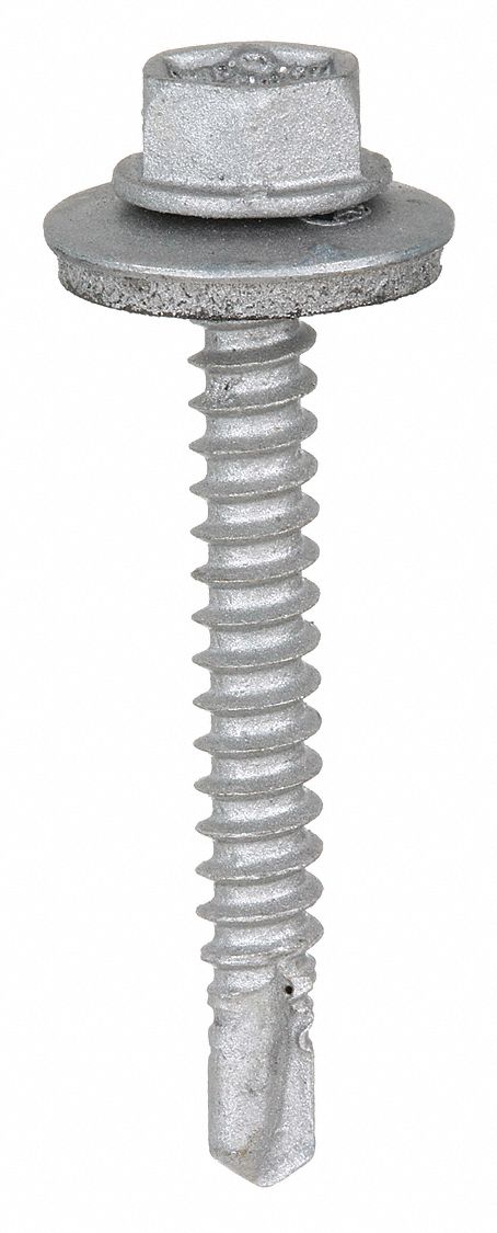 Self-Drilling Screw: #10 Size, 1 1/2 in Lg, Steel, Climaseal™, Hex Washer, External Hex, 250 PK