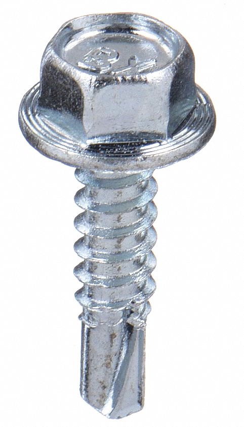 Self-Drilling Screw: #10 Size, 3/4 in Lg, Steel, Zinc-Plated, Hex Washer, External Hex, 500 PK