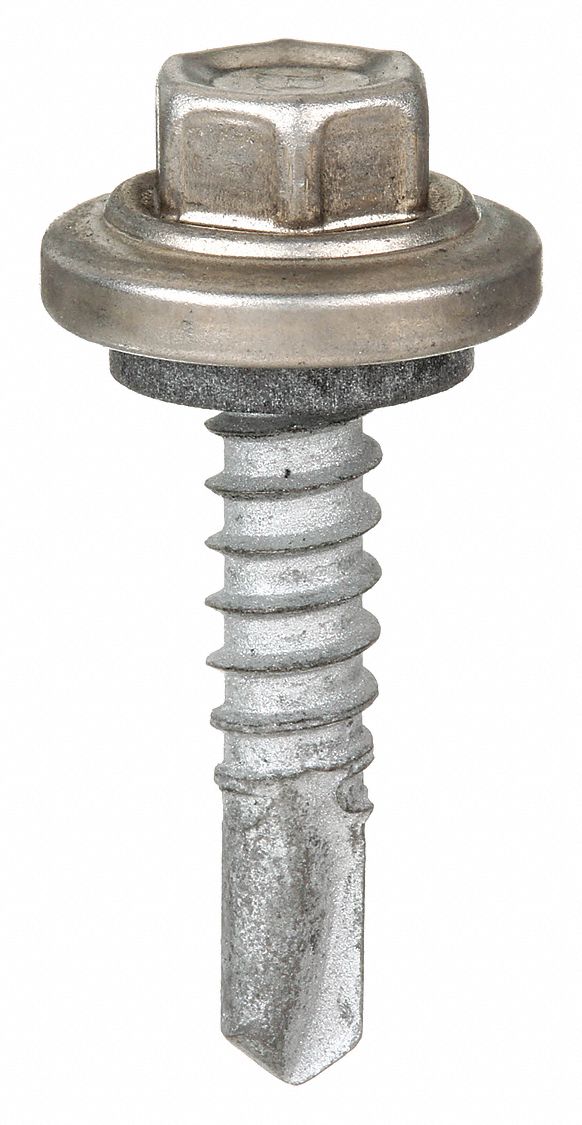 Self-Drilling Screw: #12 Size, 1 in Lg, Steel, Climaseal™, Hex Washer, Internal Hex, 250 PK