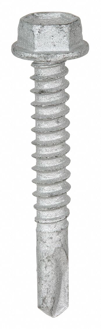 Self-Drilling Screw: #12 Size, 1 1/2 in Lg, Steel, Climaseal™, Hex Washer, Internal Hex, 250 PK