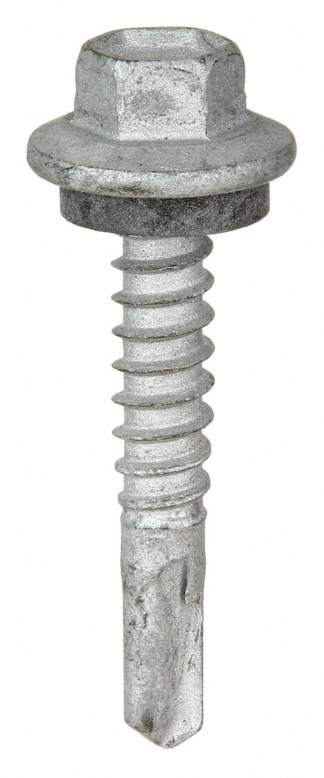 Self-Drilling Screw: #12 Size, 1 1/4 in Lg, Steel, Climaseal™, Hex Washer, Internal Hex, 250 PK