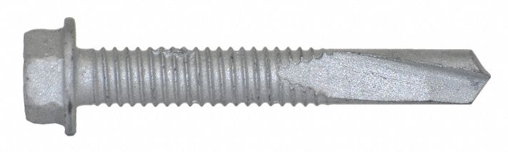 Self Drilling Screw: #12 Size, 1 1/2 in Lg, Steel, Climaseal, Hex Washer, External Hex, 250 PK