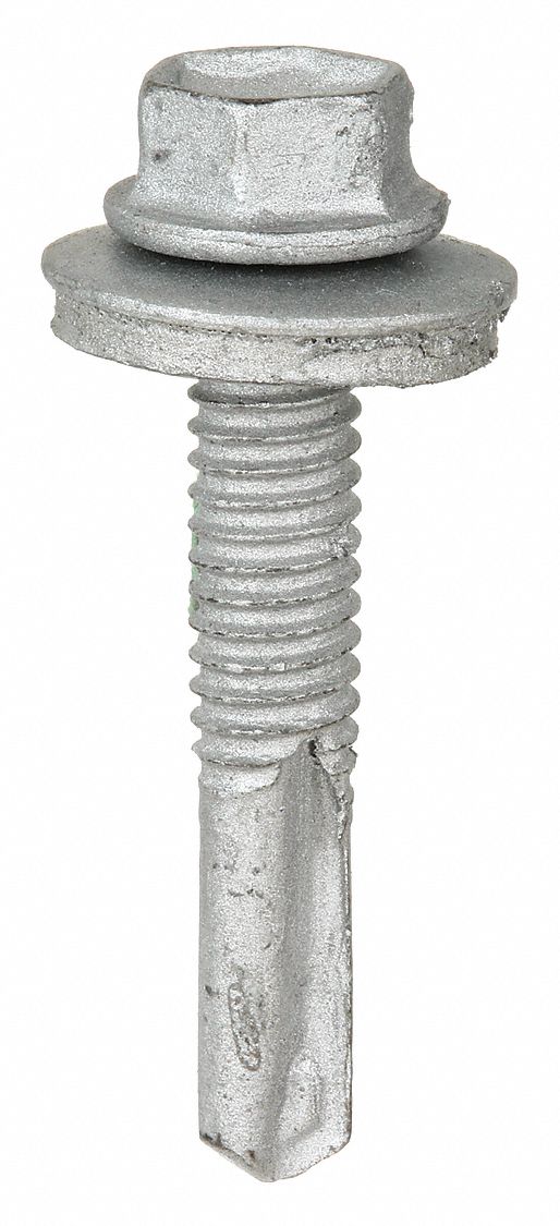 Self-Drilling Screw: #12 Size, 1 1/2 in Lg, Steel, Climaseal™, Hex Washer, External Hex, 250 PK