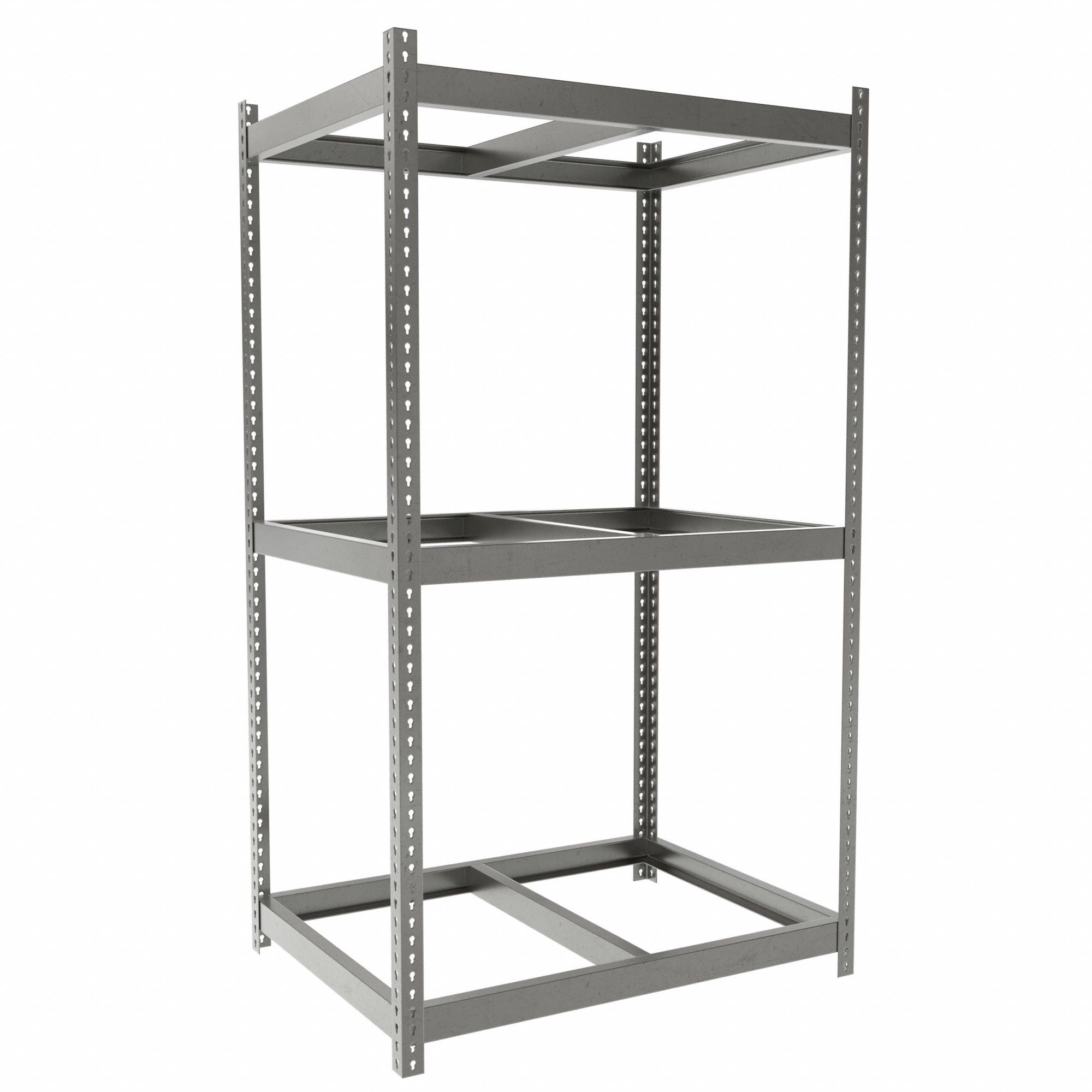 Boltless Shelving: Starter, Heavy-Duty, 48 in x 36 in, 84 in Overall Ht, 3 Shelves, Open