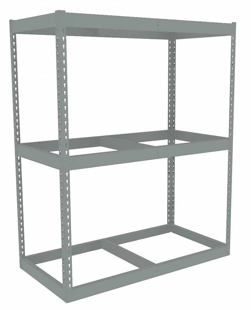 Boltless Shelving: Starter, Heavy-Duty, 48 in x 24 in, 60 in Overall Ht, 3 Shelves, Open