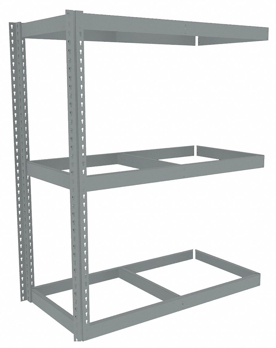 Boltless Shelving: Add-On, Heavy-Duty, 48 in x 24 in, 60 in Overall Ht, 3 Shelves