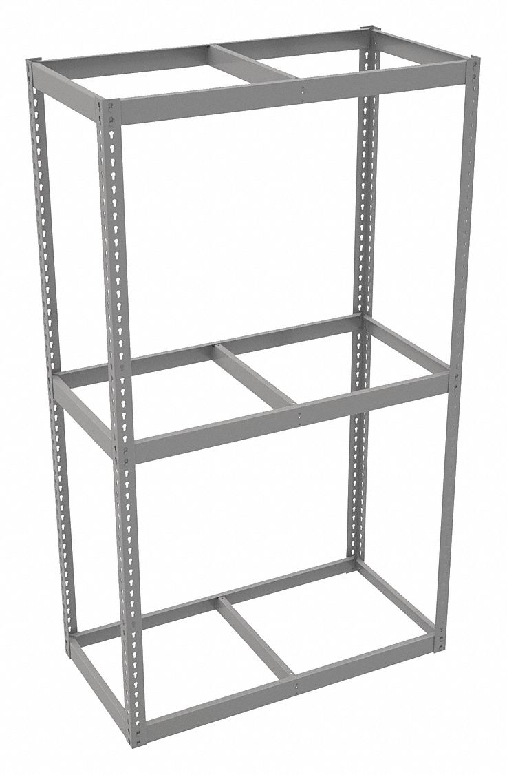Boltless Shelving: Starter, Heavy-Duty, 48 in x 24 in, 84 in Overall Ht, 3 Shelves, Open