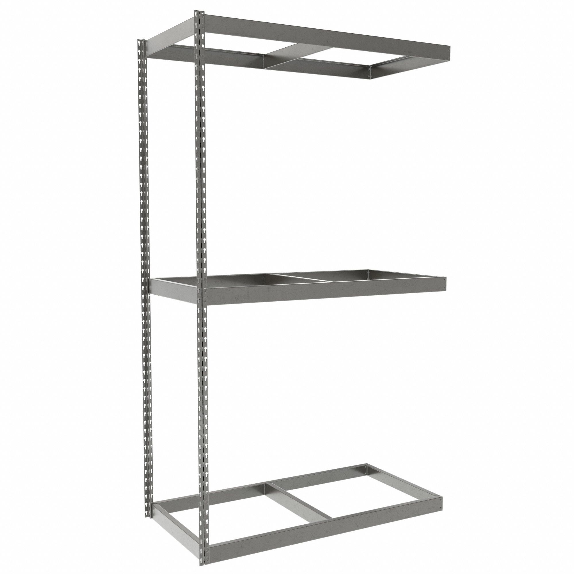 Boltless Shelving: Add-On, Heavy-Duty, 48 in x 24 in, 84 in Overall Ht, 3 Shelves