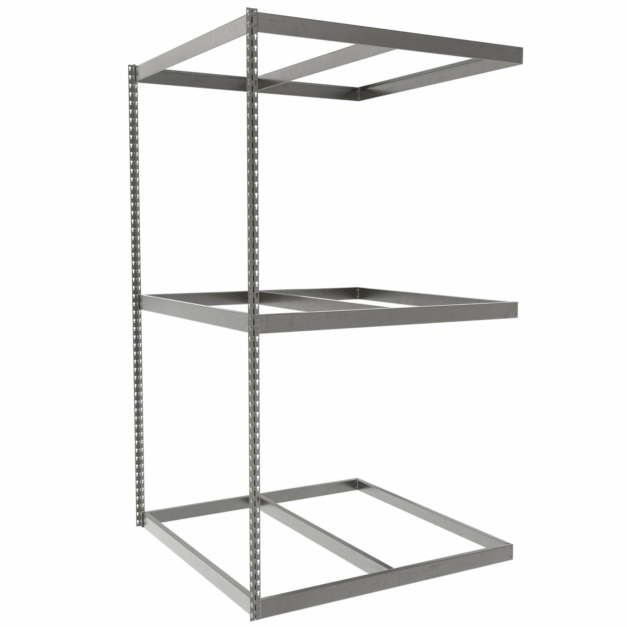 Boltless Shelving: Add-On, Heavy-Duty, 48 in x 48 in, 84 in Overall Ht, 3 Shelves