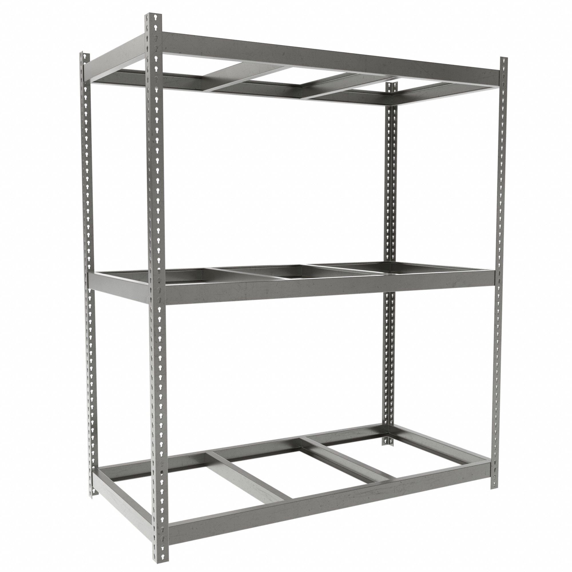Boltless Shelving: Starter, Heavy-Duty, 72 in x 36 in, 84 in Overall Ht, 3 Shelves, Open
