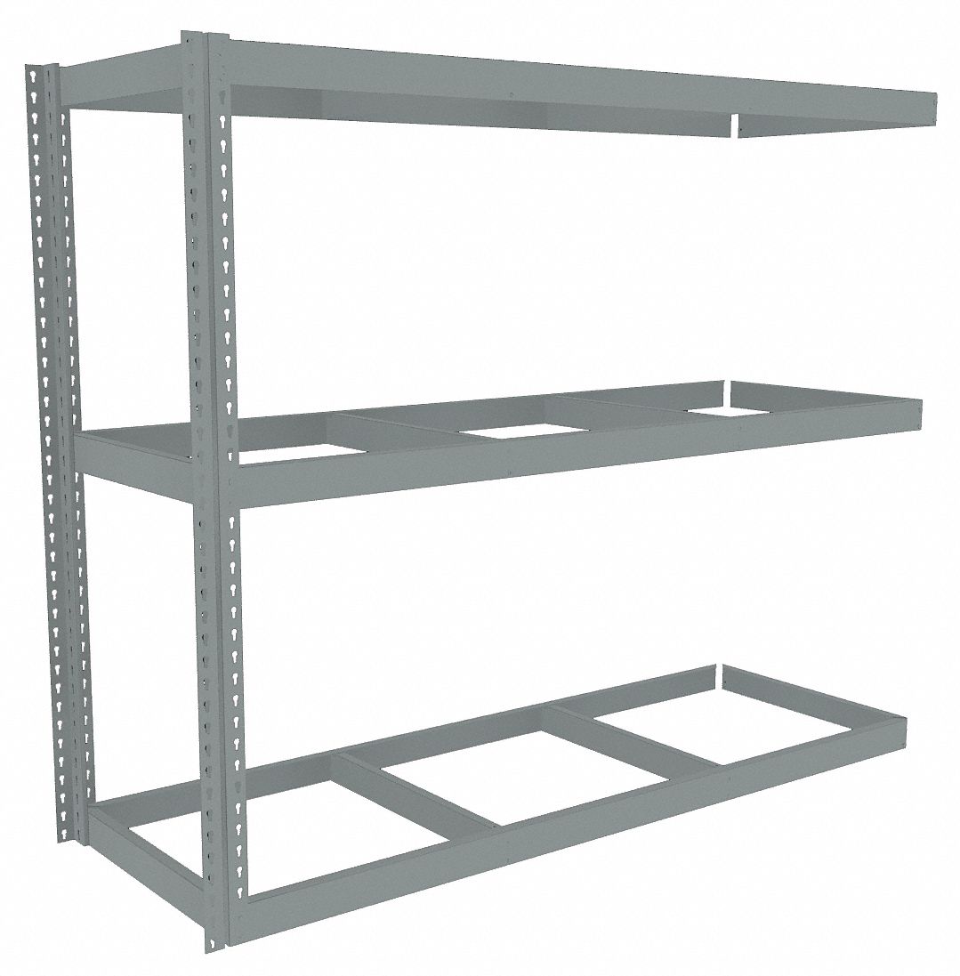 Boltless Shelving: Add-On, Heavy-Duty, 72 in x 24 in, 60 in Overall Ht, 3 Shelves