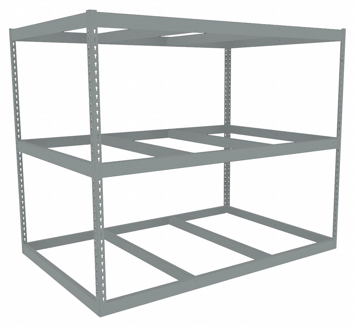Boltless Shelving: Starter, Heavy-Duty, 72 in x 48 in, 60 in Overall Ht, 3 Shelves, Open