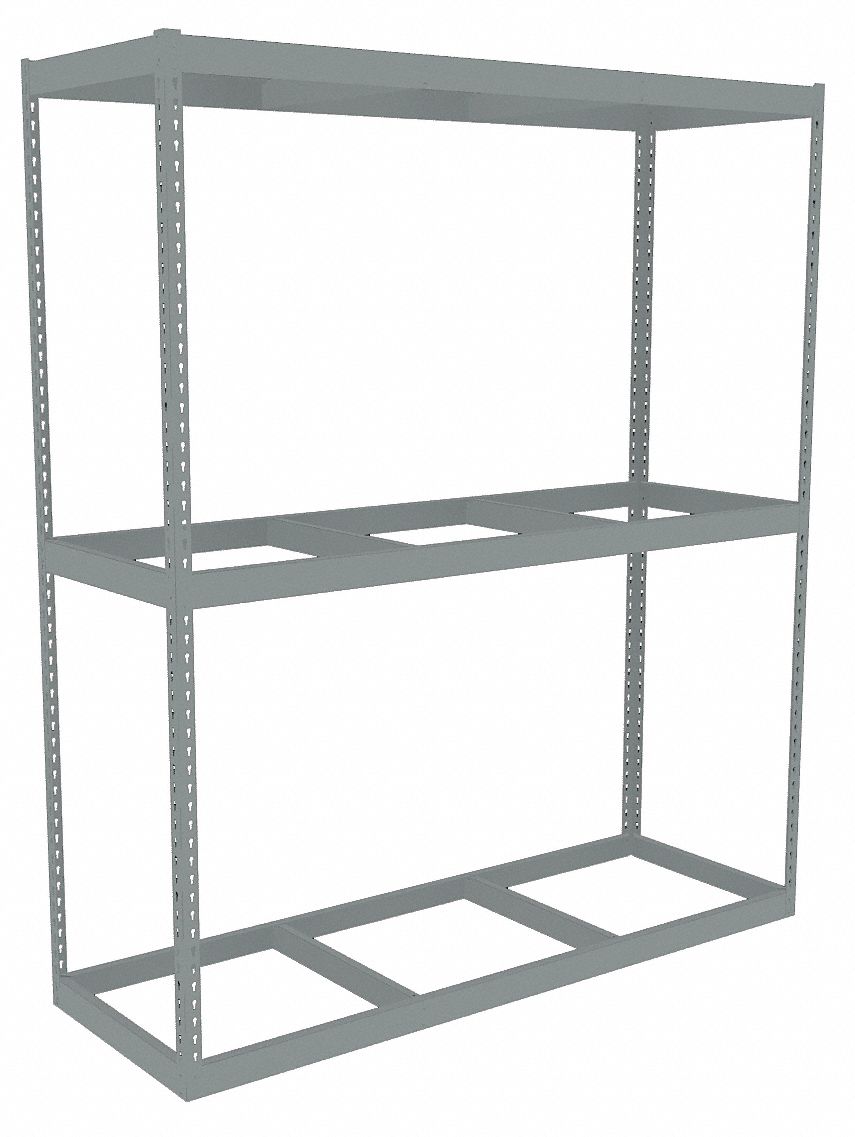 Boltless Shelving: Starter, Heavy-Duty, 72 in x 24 in, 84 in Overall Ht, 3 Shelves, Open