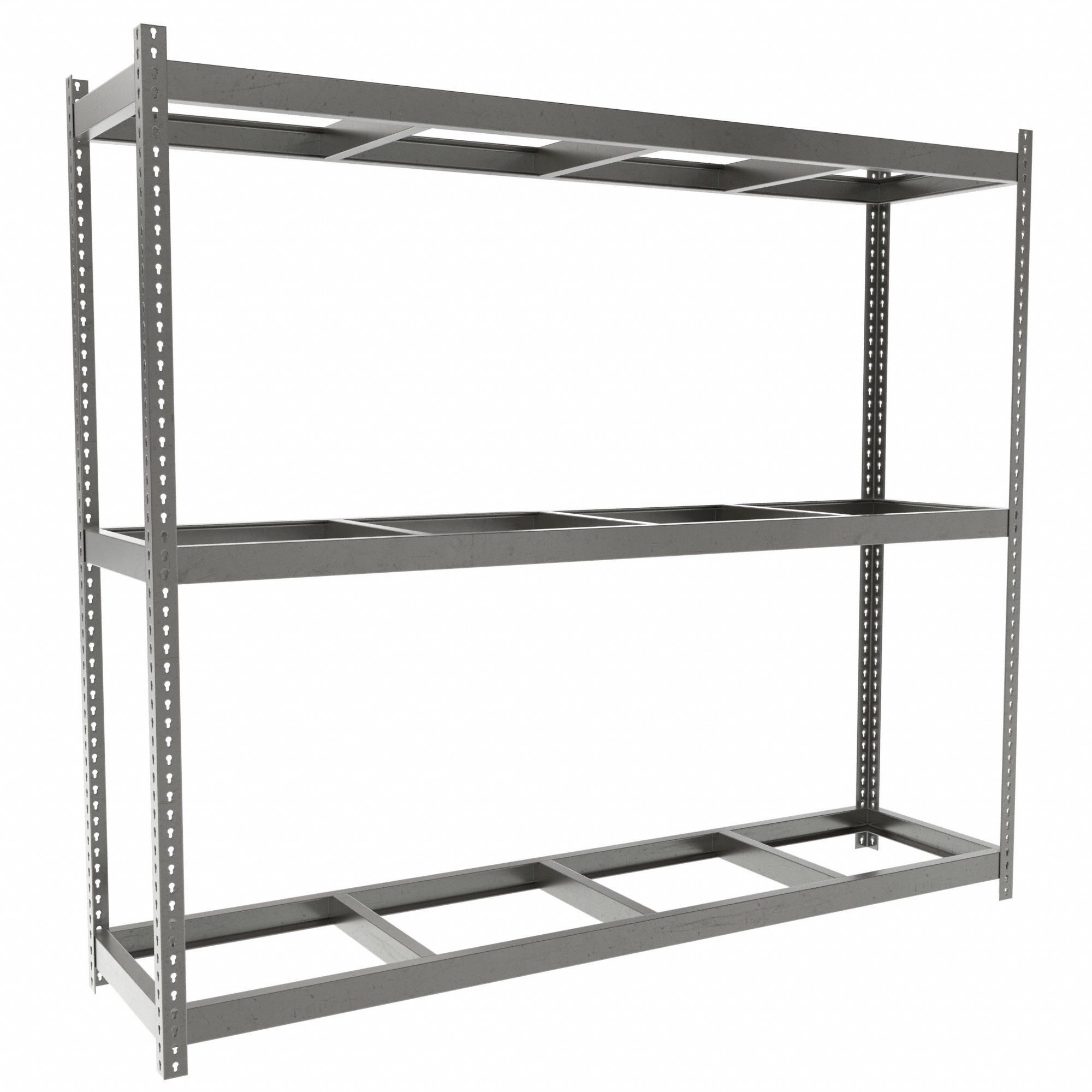 Boltless Shelving: Starter, Heavy-Duty, 96 in x 24 in, 84 in Overall Ht, 3 Shelves, Open