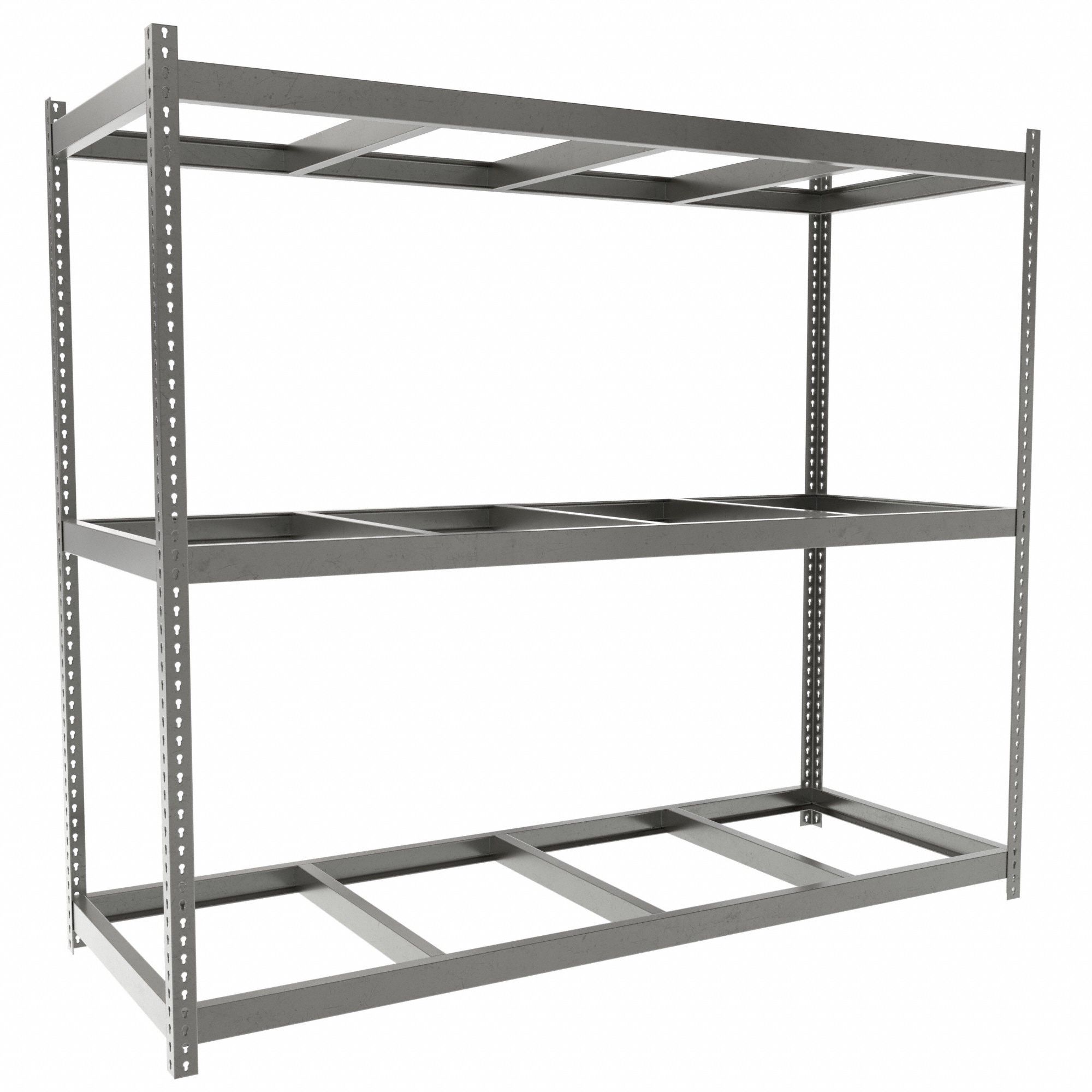 Boltless Shelving: Starter, Heavy-Duty, 96 in x 48 in, 84 in Overall Ht, 3 Shelves, Open