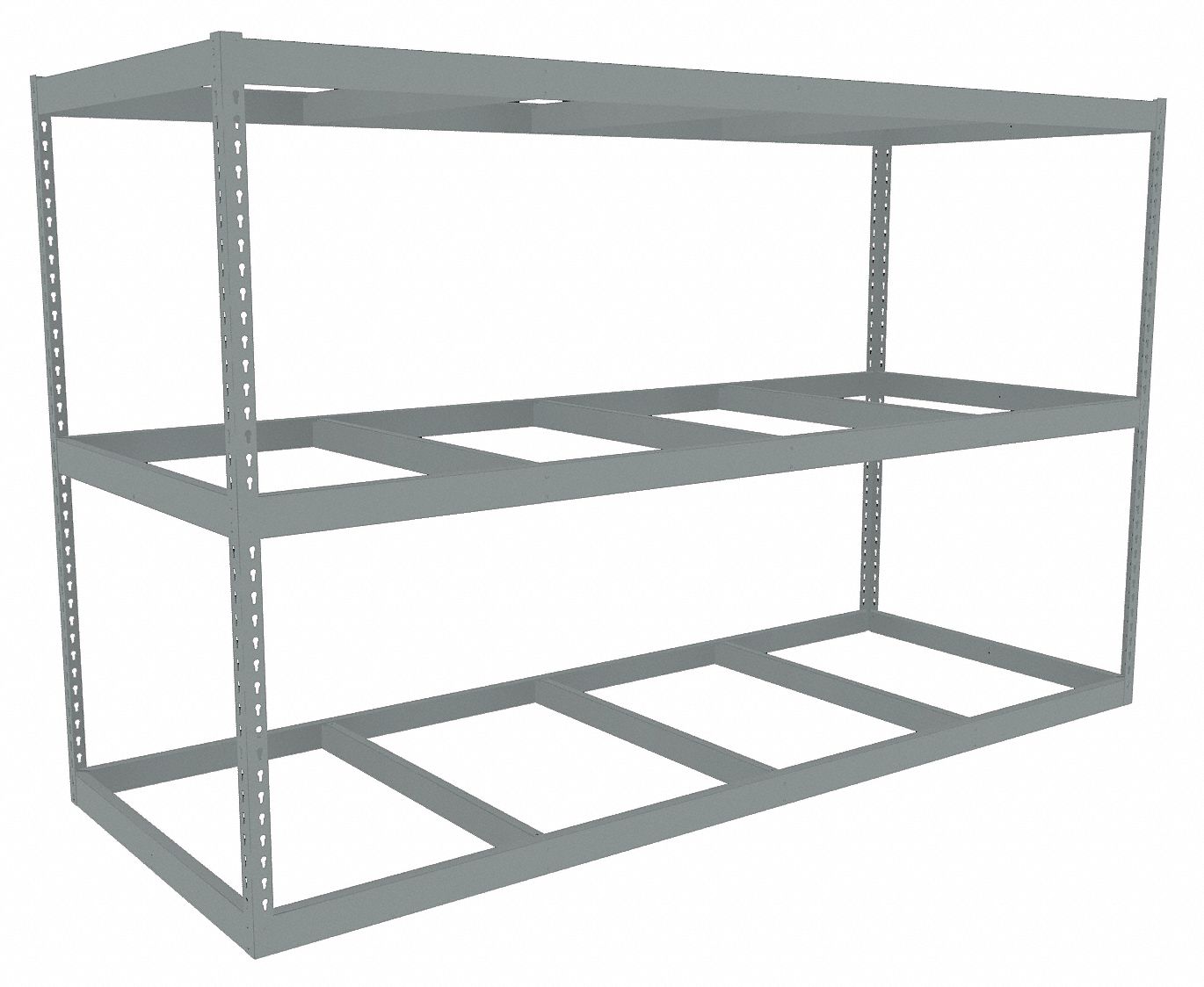 Boltless Shelving: Starter, Heavy-Duty, 96 in x 24 in, 60 in Overall Ht, 3 Shelves, Open