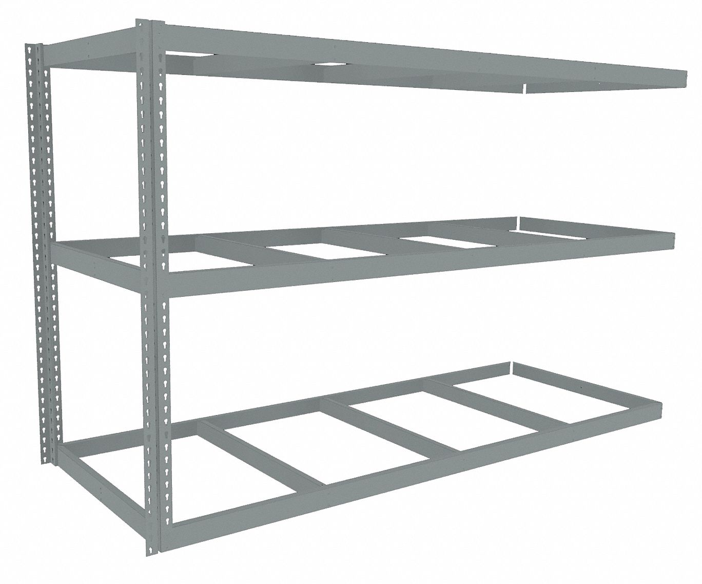 Boltless Shelving: Add-On, Heavy-Duty, 96 in x 36 in, 60 in Overall Ht, 3 Shelves