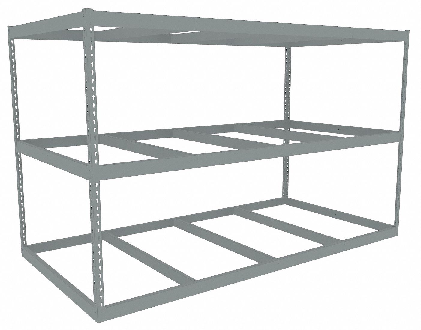 Boltless Shelving: Starter, Heavy-Duty, 96 in x 36 in, 60 in Overall Ht, 3 Shelves, Open