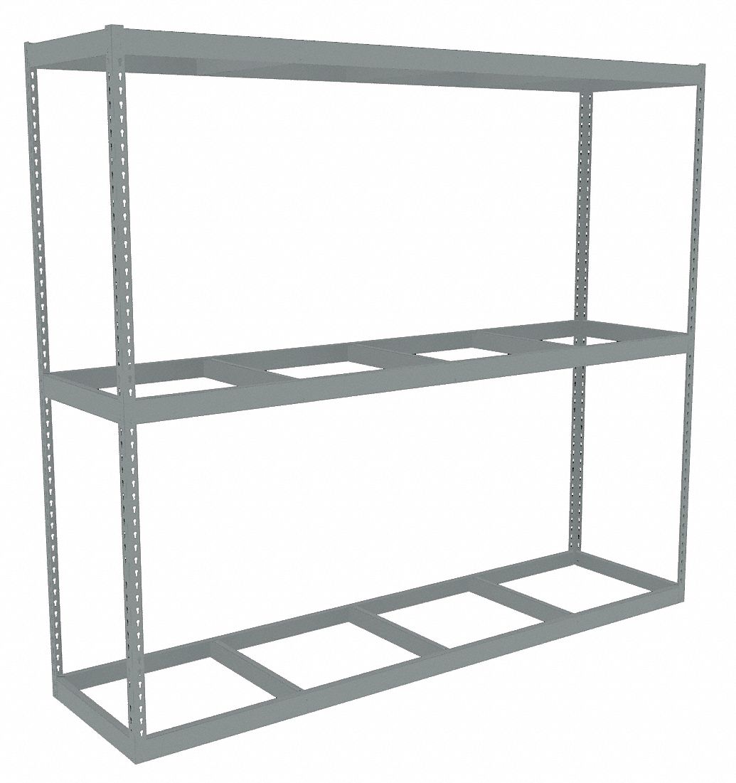 Boltless Shelving: Starter, Heavy-Duty, 96 in x 24 in, 84 in Overall Ht, 3 Shelves, Open