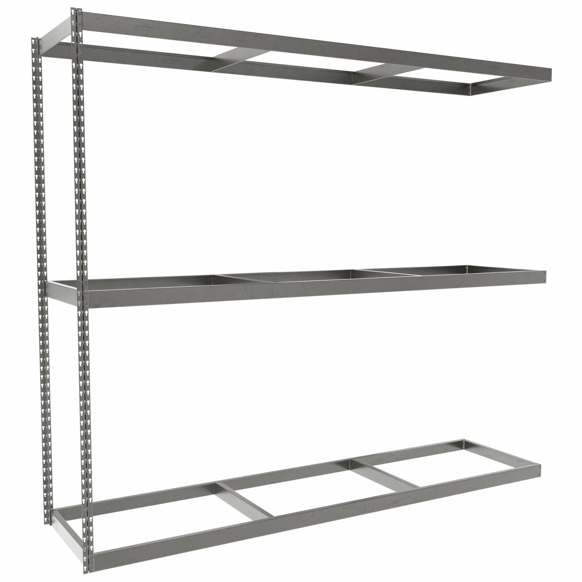 Boltless Shelving: Add-On, Heavy-Duty, 96 in x 24 in, 84 in Overall Ht, 3 Shelves