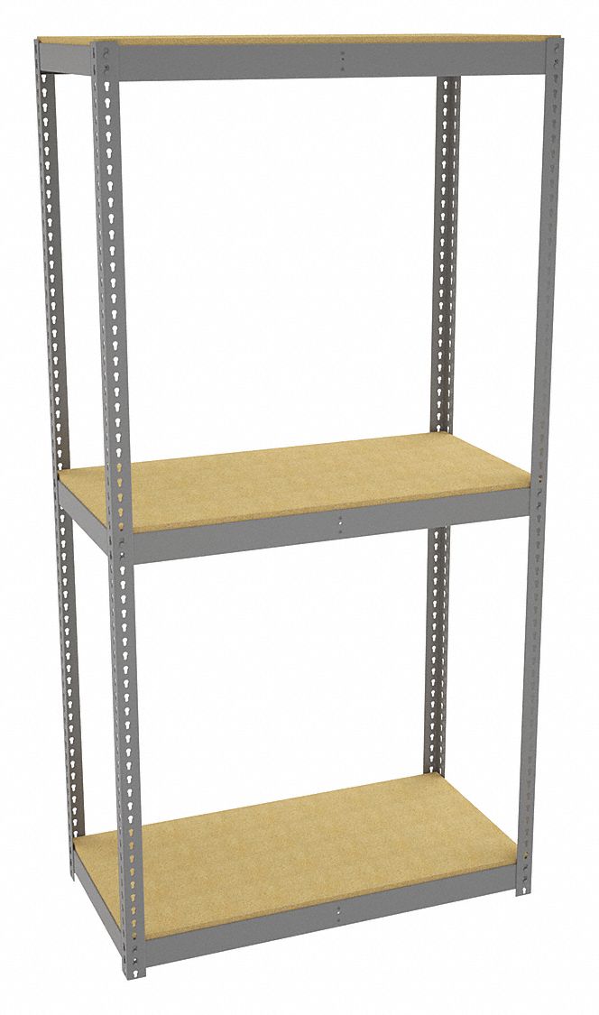 Boltless Shelving: Starter, Heavy-Duty, 48 in x 24 in, 84 in Overall Ht, 3 Shelves, Open