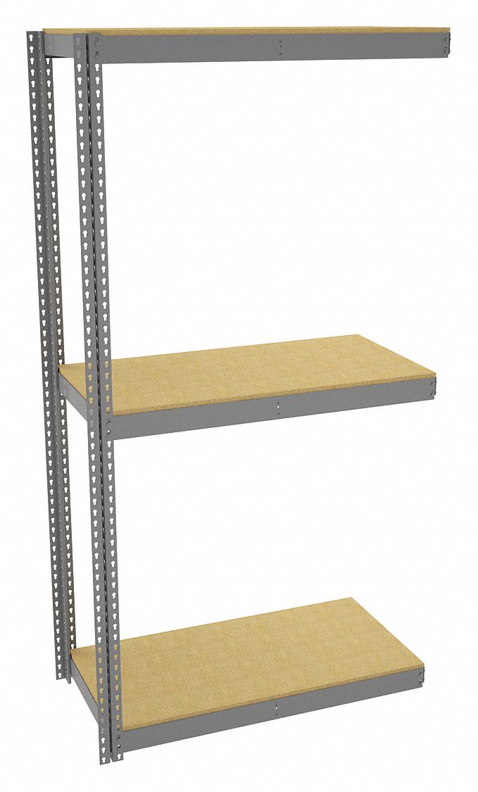 Boltless Shelving: Add-On, Heavy-Duty, 48 in x 24 in, 84 in Overall Ht, 3 Shelves