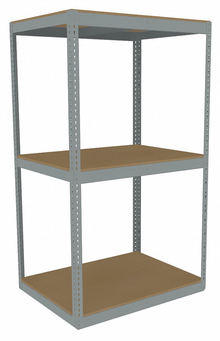 Boltless Shelving: Starter, Heavy-Duty, 48 in x 36 in, 84 in Overall Ht, 3 Shelves, Open