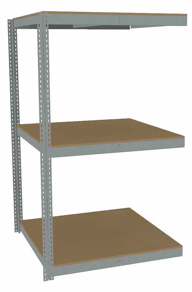 Boltless Shelving: Add-On, Heavy-Duty, 48 in x 48 in, 84 in Overall Ht, 3 Shelves