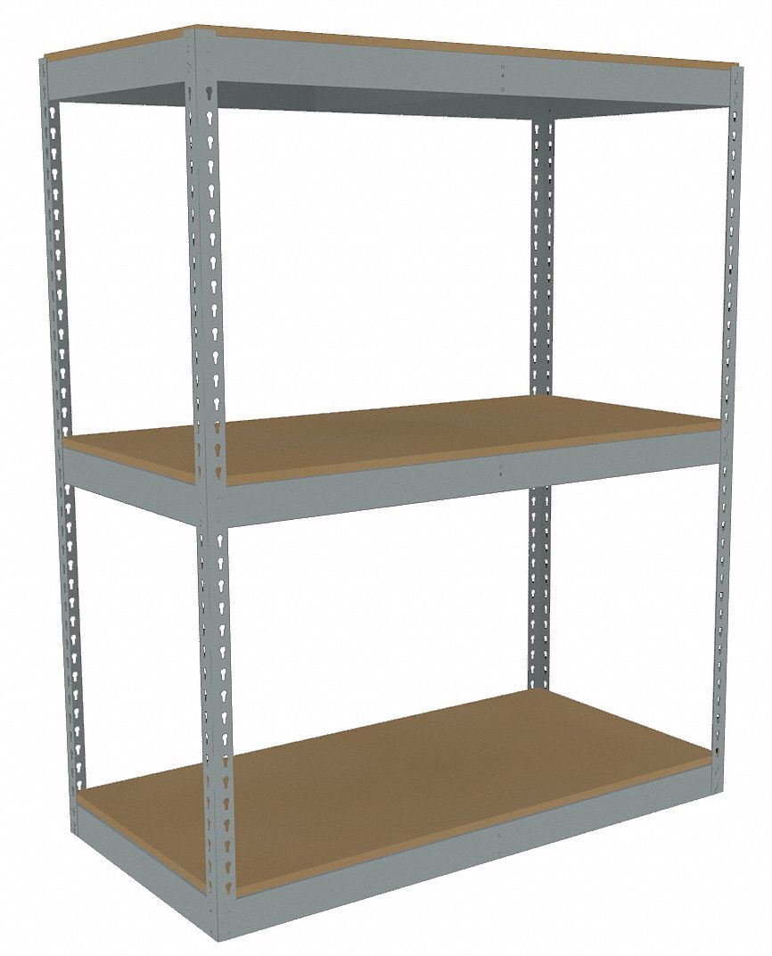 Boltless Shelving: Starter, Heavy-Duty, 48 in x 24 in, 60 in Overall Ht, 3 Shelves, Open