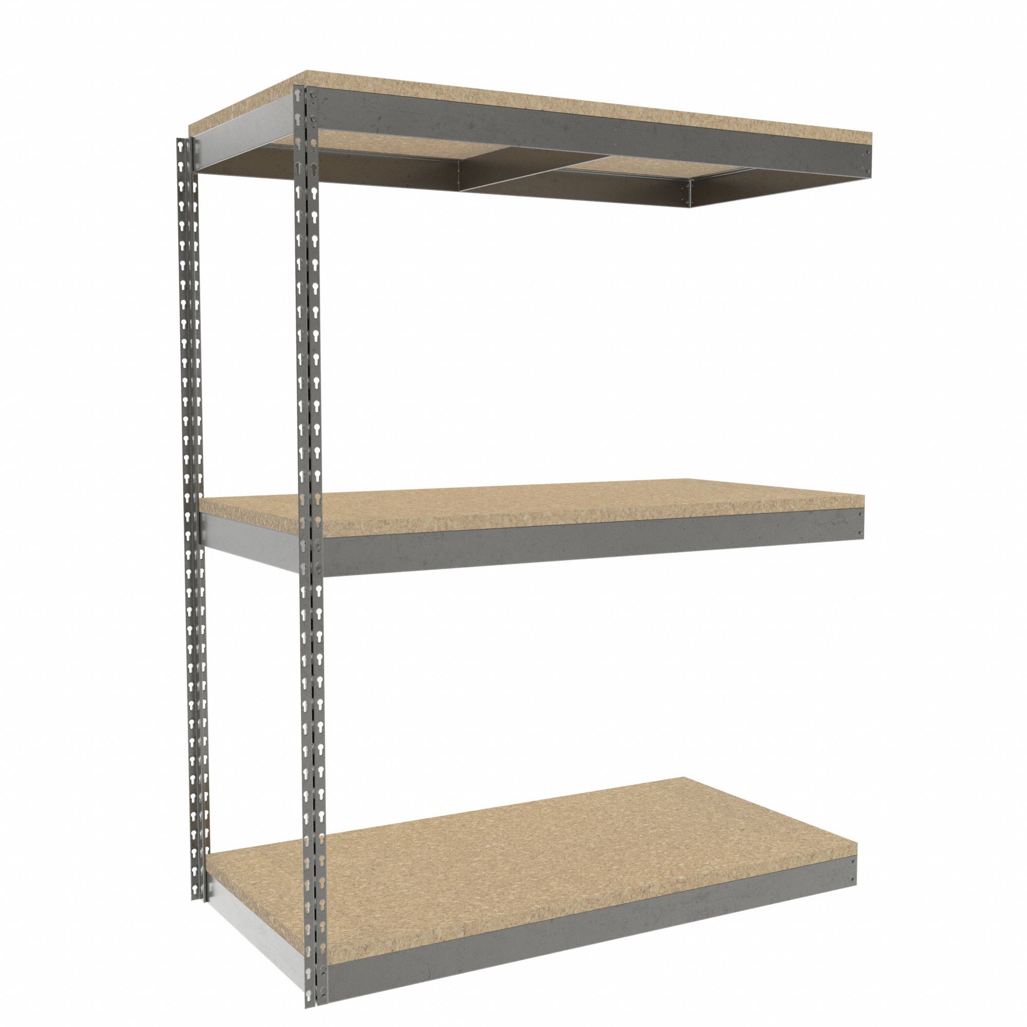 Boltless Shelving: Add-On, Heavy-Duty, 48 in x 24 in, 60 in Overall Ht, 3 Shelves