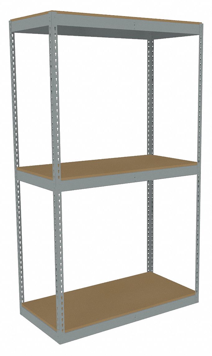 Boltless Shelving: Starter, Heavy-Duty, 48 in x 24 in, 84 in Overall Ht, 3 Shelves, Open