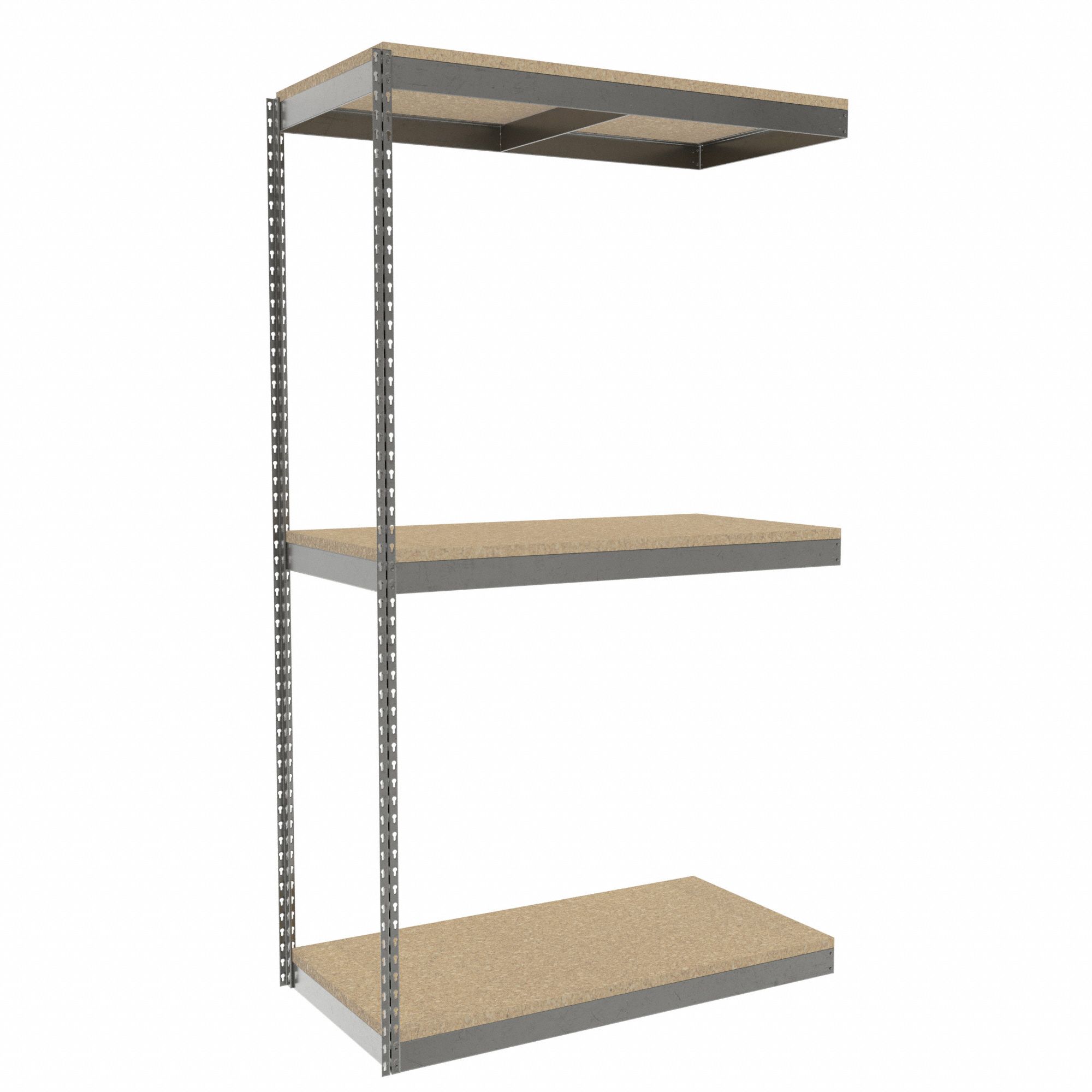 Boltless Shelving: Add-On, Heavy-Duty, 48 in x 24 in, 84 in Overall Ht, 3 Shelves