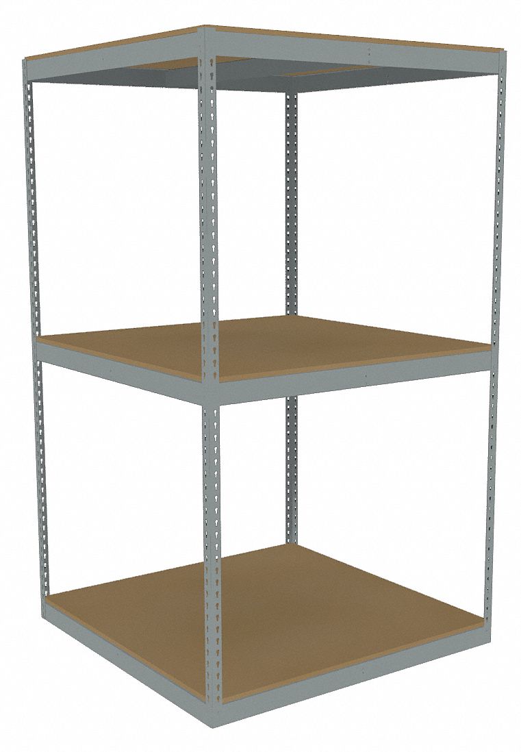 Boltless Shelving: Starter, Heavy-Duty, 48 in x 48 in, 84 in Overall Ht, 3 Shelves, Open