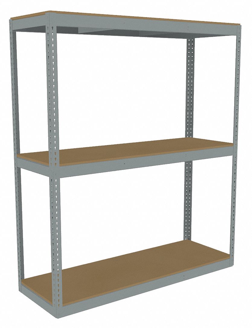 Boltless Shelving: Starter, Heavy-Duty, 72 in x 24 in, 84 in Overall Ht, 3 Shelves, Open