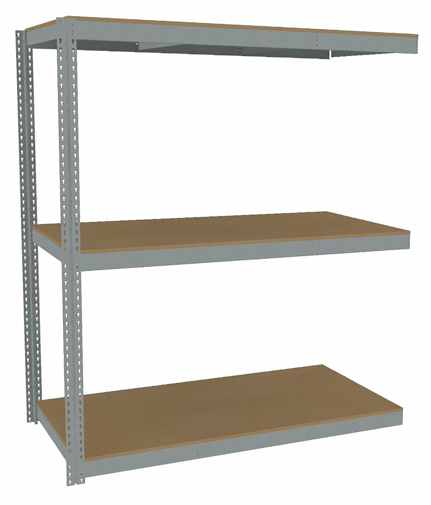 Boltless Shelving: Add-On, Heavy-Duty, 72 in x 36 in, 84 in Overall Ht, 3 Shelves