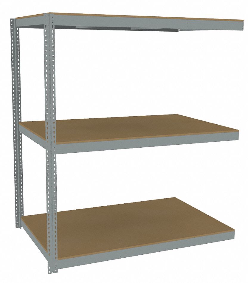 Boltless Shelving: Add-On, Heavy-Duty, 72 in x 48 in, 84 in Overall Ht, 3 Shelves