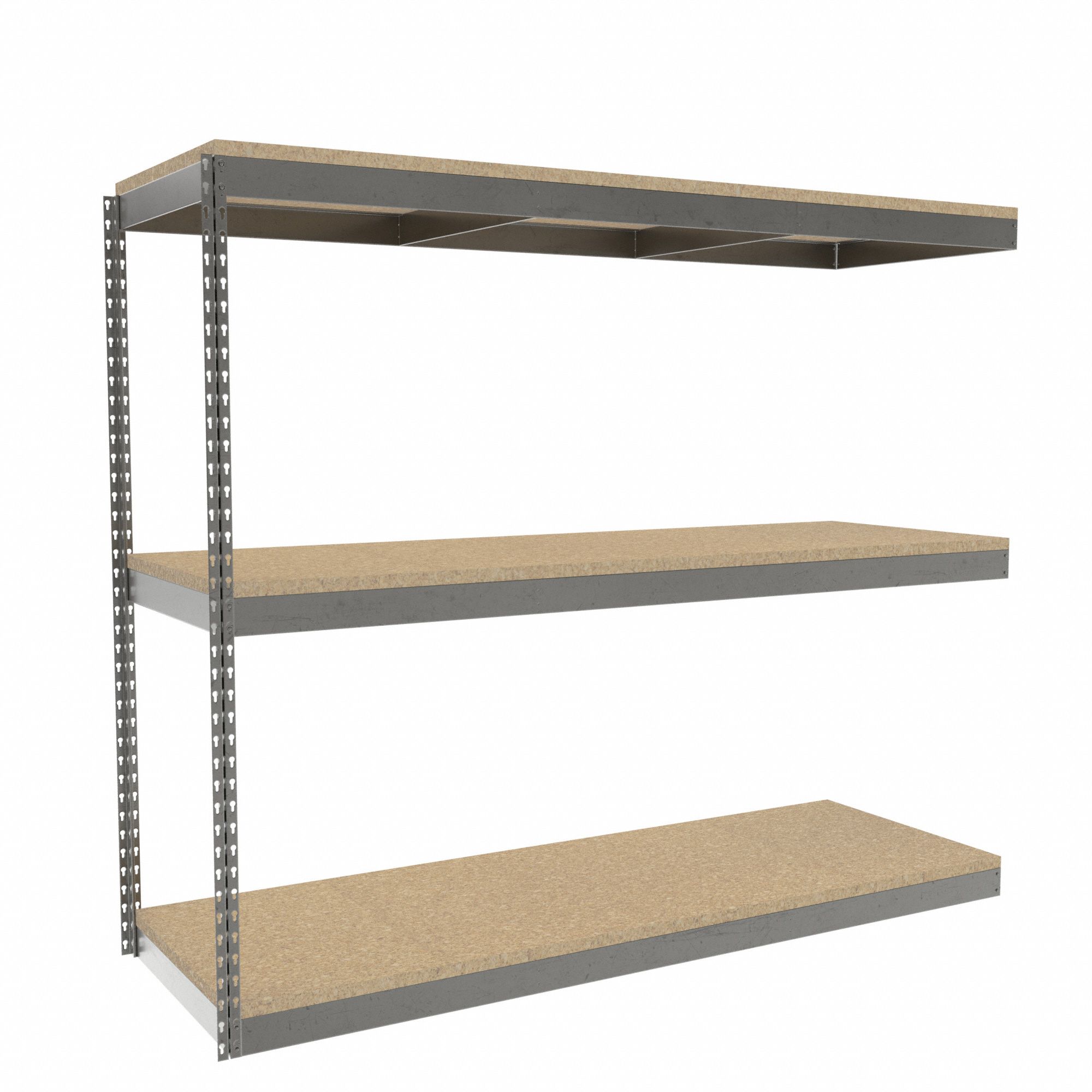 Boltless Shelving: Add-On, Heavy-Duty, 72 in x 24 in, 60 in Overall Ht, 3 Shelves
