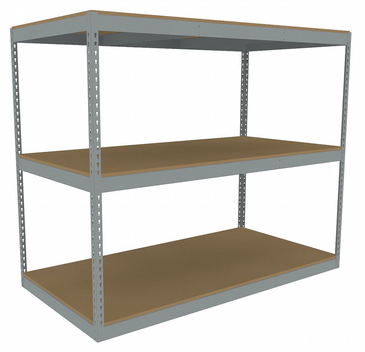 Boltless Shelving: Starter, Heavy-Duty, 72 in x 36 in, 60 in Overall Ht, 3 Shelves, Open