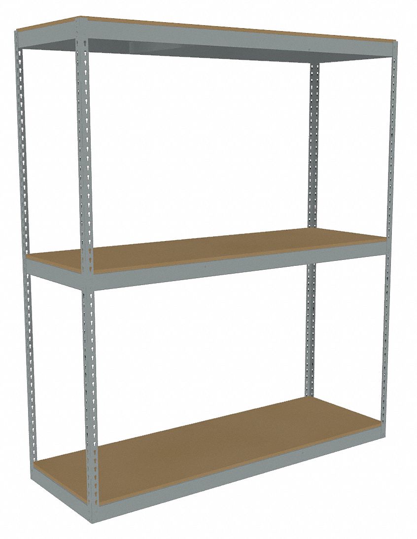 Boltless Shelving: Starter, Heavy-Duty, 72 in x 24 in, 84 in Overall Ht, 3 Shelves, Open