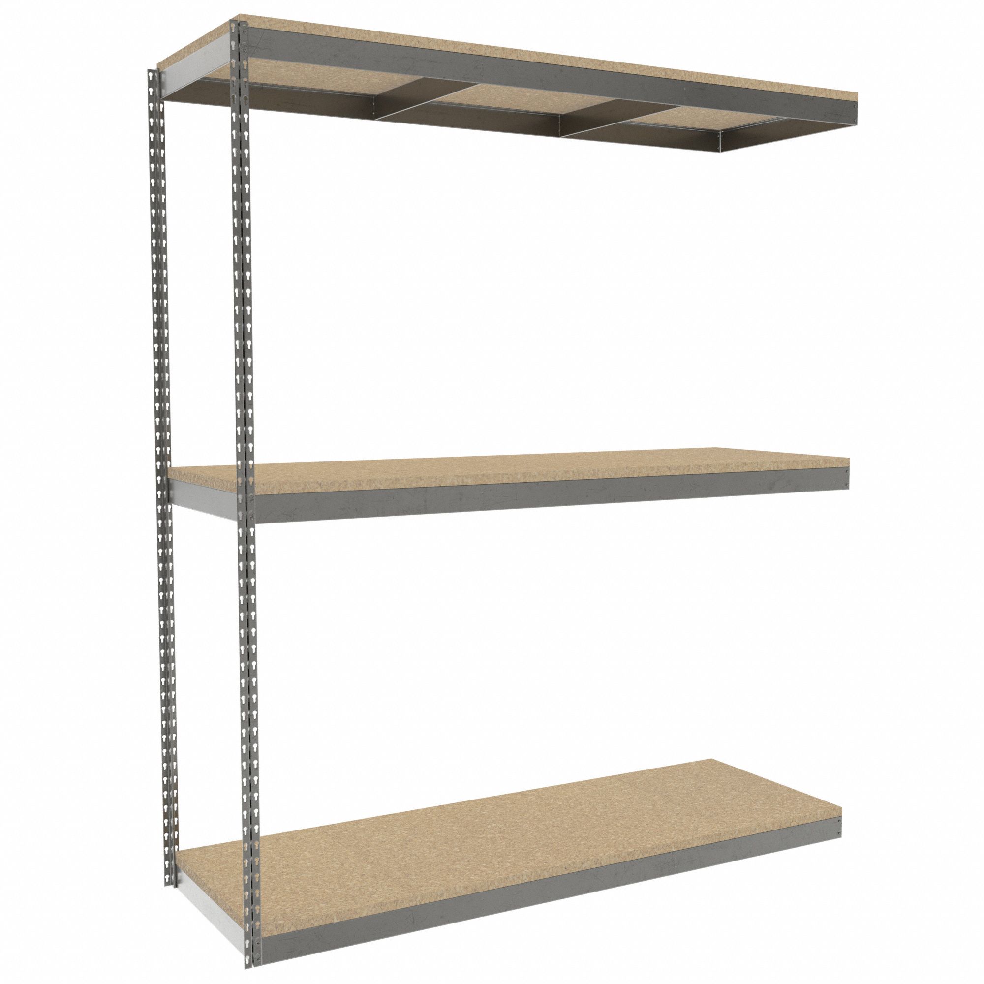 Boltless Shelving: Add-On, Heavy-Duty, 72 in x 24 in, 84 in Overall Ht, 3 Shelves