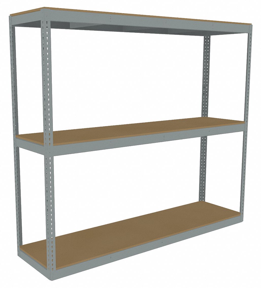 Boltless Shelving: Starter, Heavy-Duty, 96 in x 24 in, 84 in Overall Ht, 3 Shelves, Open