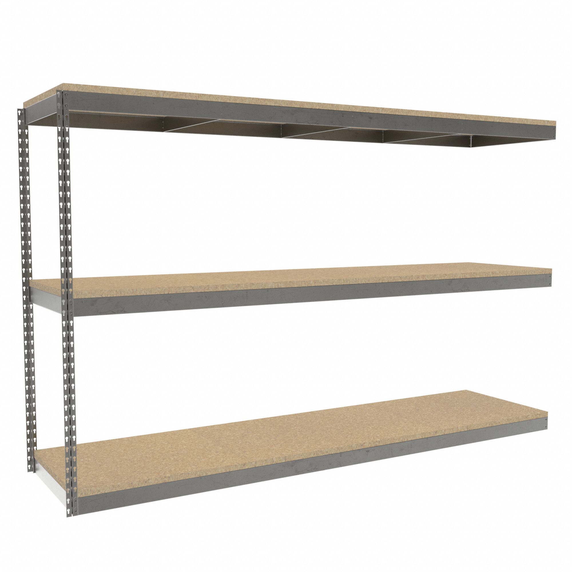 Boltless Shelving: Add-On, Heavy-Duty, 96 in x 24 in, 60 in Overall Ht, 3 Shelves